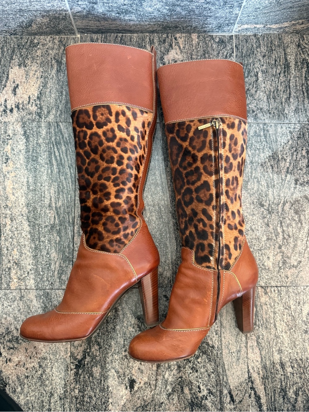 Dolce & Gabbana - Brown Leather and Leopard Knee-High Heeled Boots - Miss Exotic - Picture 7 of 11